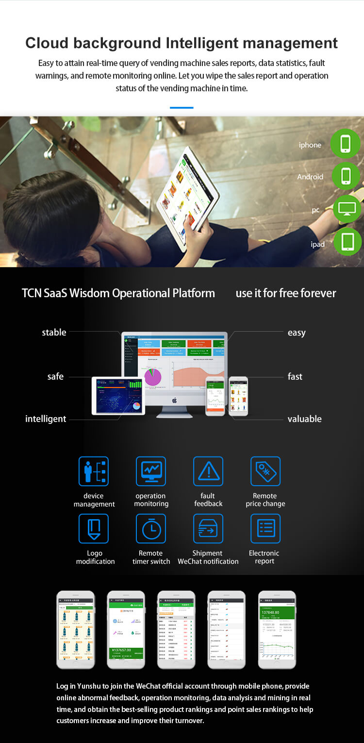 CFZ-510 AI વેન્ડર કામગીરીના રિમોટ મોનિટરિંગ માટે આજીવન મફત TCN SaaS ક્લાઉડ મેનેજમેન્ટ પ્લેટફોર્મ