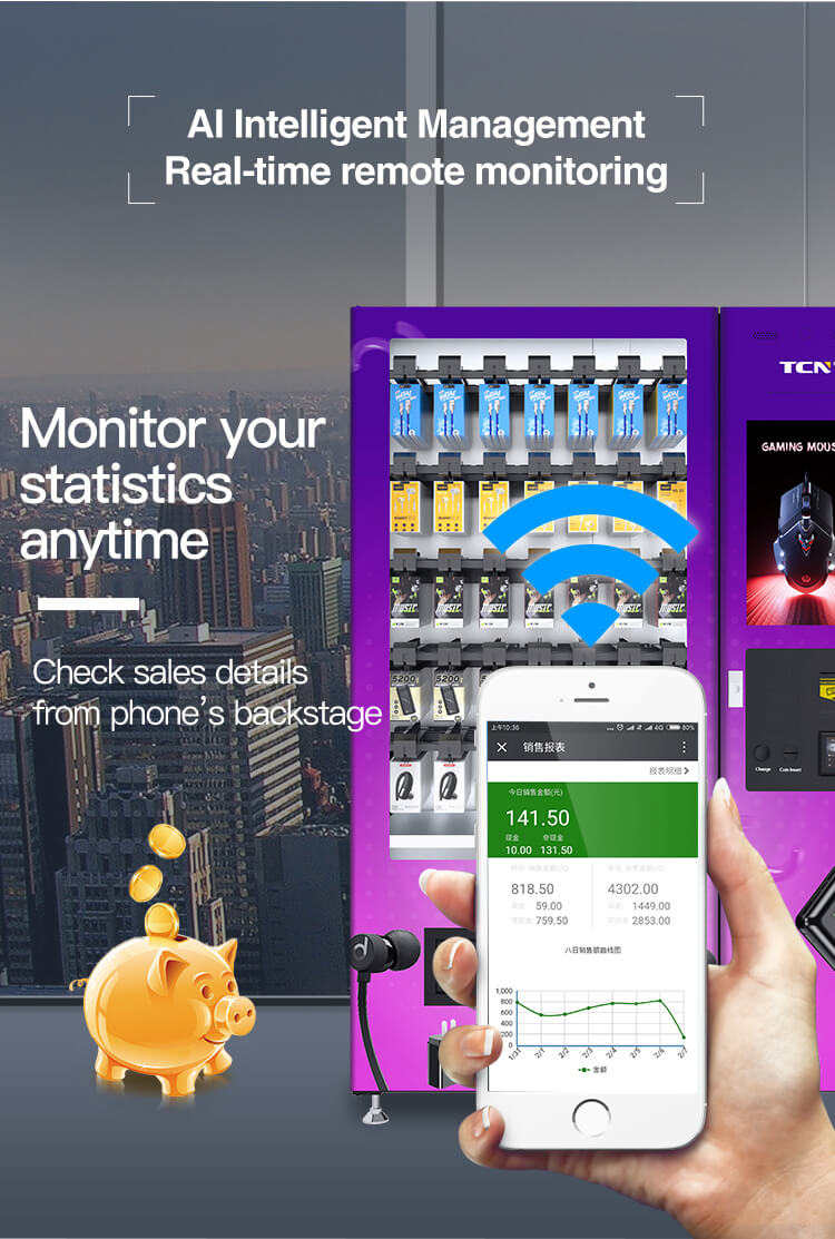 ઇલેક્ટ્રોનિક્સ વેન્ડિંગ મશીનના વેચાણ આંકડા અને કામગીરીના રીઅલ-ટાઇમ રિમોટ મોનિટરિંગ માટે તમામ બુદ્ધિશાળી મેનેજમેન્ટ સિસ્ટમ