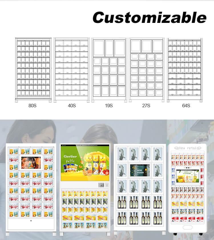 Range of customizable sizes for TCN locker vending machines including the compact 19S model