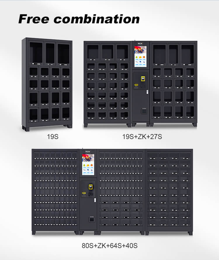Diagrama que muestra opciones de combinación libres para sistemas de casilleros TCN, como configuraciones 19S+ZK+27S
