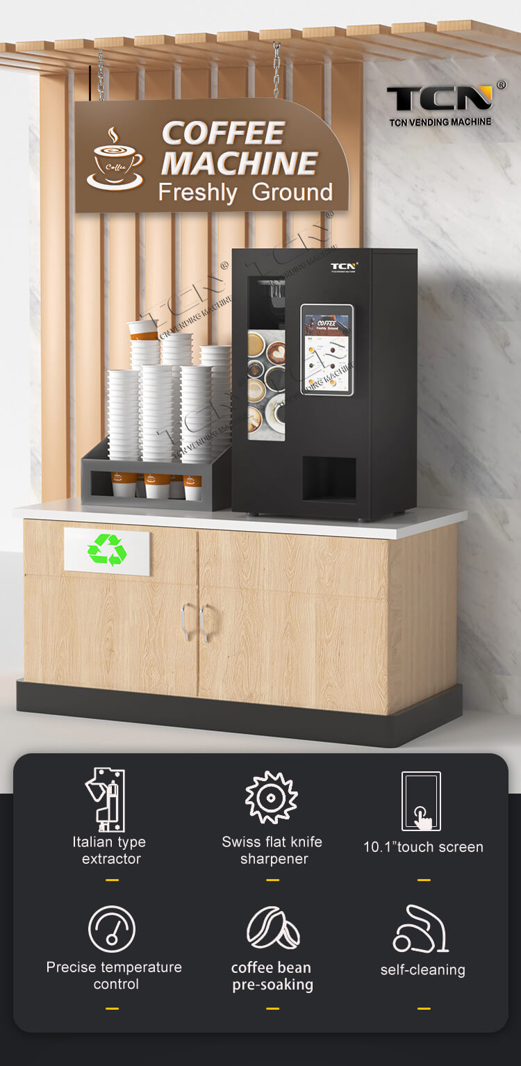 TCN-NCF-4N tabletop coffee vending machine with Italian extractor and 10.1 inch touch screen for freshly ground coffee
