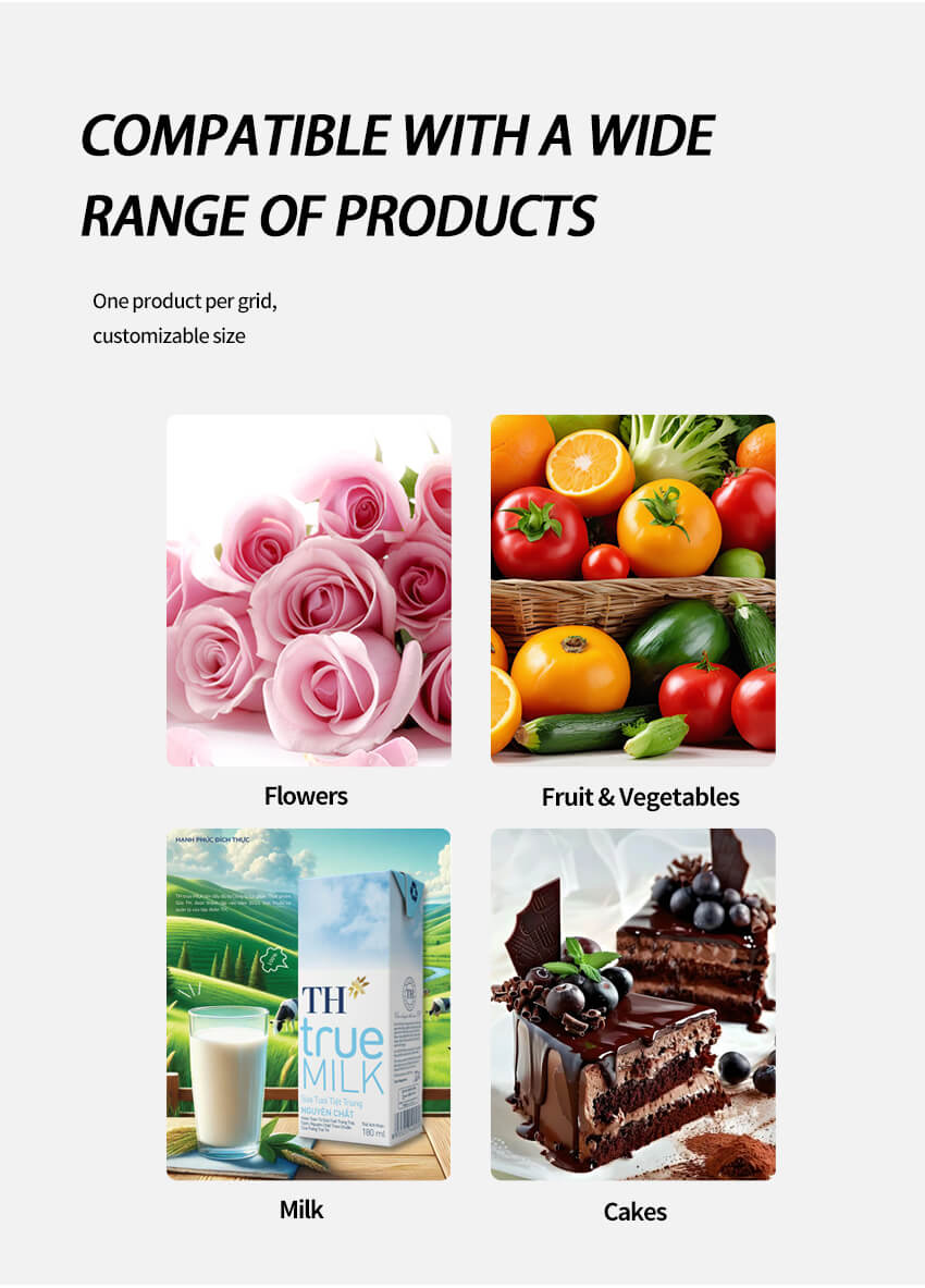 El versátil armario frigorífico TCN permite almacenar a la perfección pasteles, bollería, comidas y flores, demostrando su amplia aplicación.