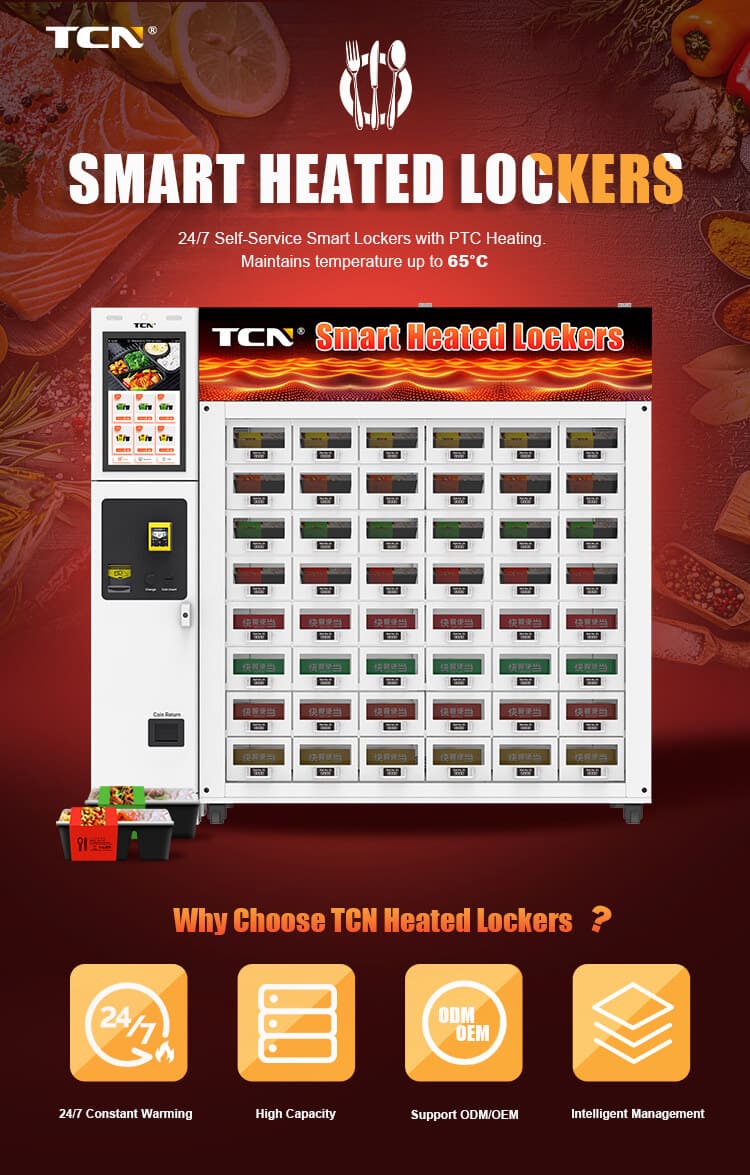 TCN હીટેડ વેન્ડિંગ લોકર્સ પસંદ કરવાના ચાર કારણો: 24/7 વોર્મિંગ, ઉચ્ચ ક્ષમતા, ODM/OEM, બુદ્ધિશાળી સંચાલન.