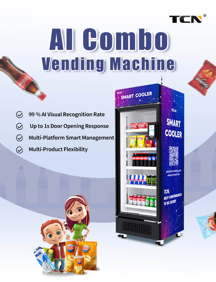 Máquina expendedora combinada TCN AI TCN-CFZ-530-V con reconocimiento visual de IA del 99 % y respuesta de apertura de puerta rápida de hasta 1 s