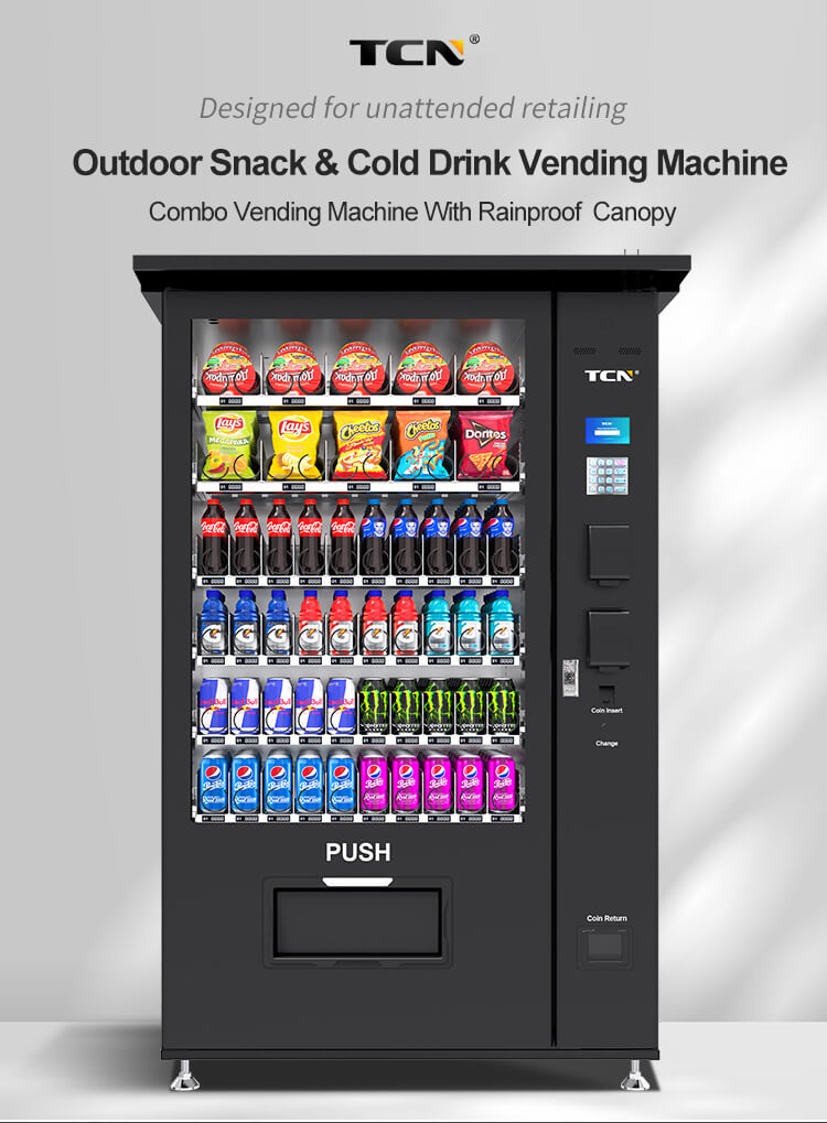 Máquina expendedora de snacks y bebidas TCN resistentes a la intemperie con cubierta protectora contra la lluvia para exteriores