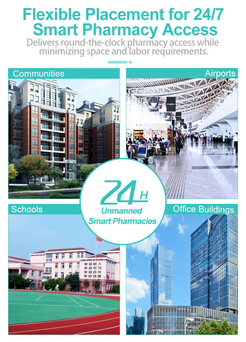 Ubicaciones de ubicación flexibles para máquinas de farmacia inteligentes no tripuladas TCN 24/7.